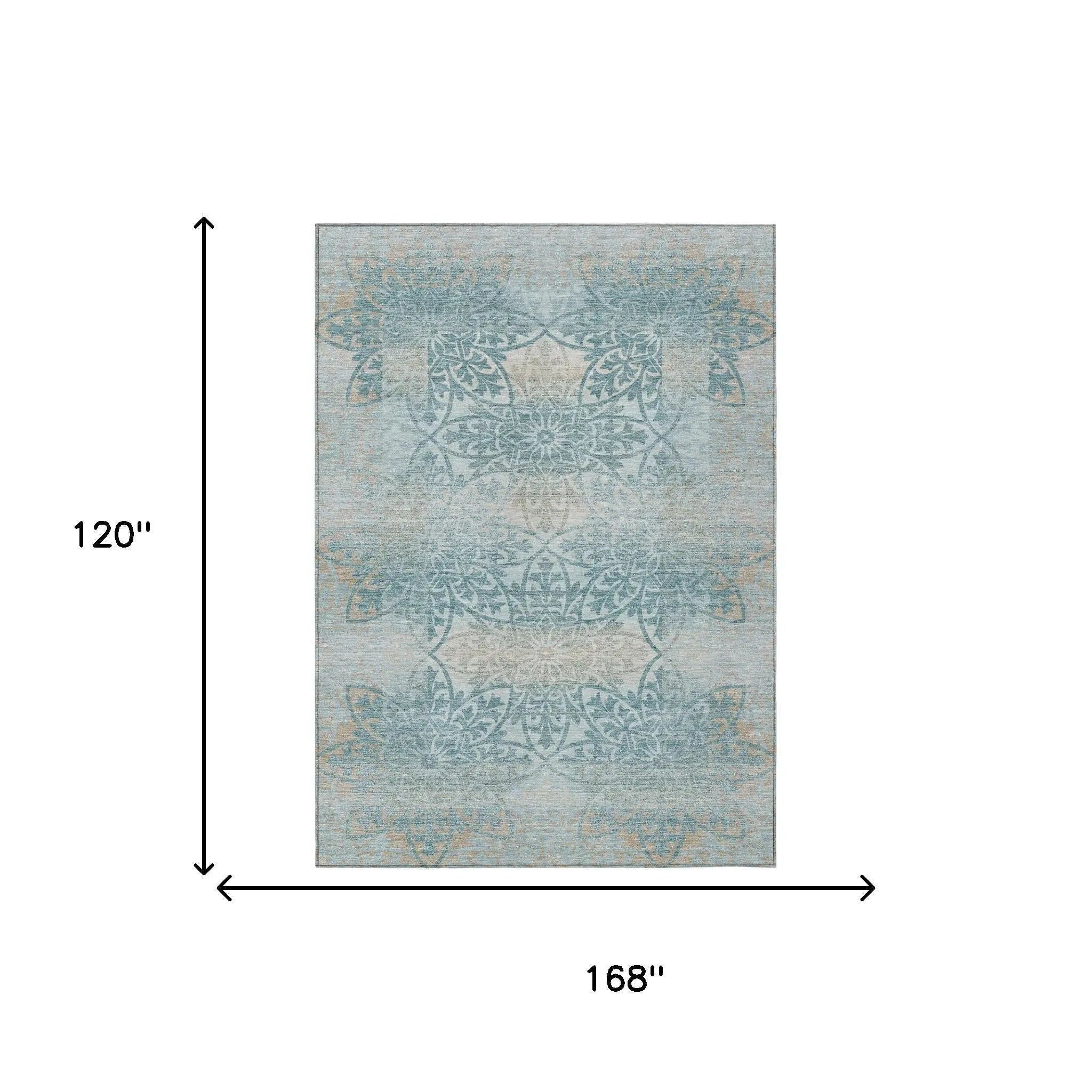 10' X 14' Teal Blue And Silver Oriental Washable Indoor Outdoor Area Rug Homeroots Outdoor