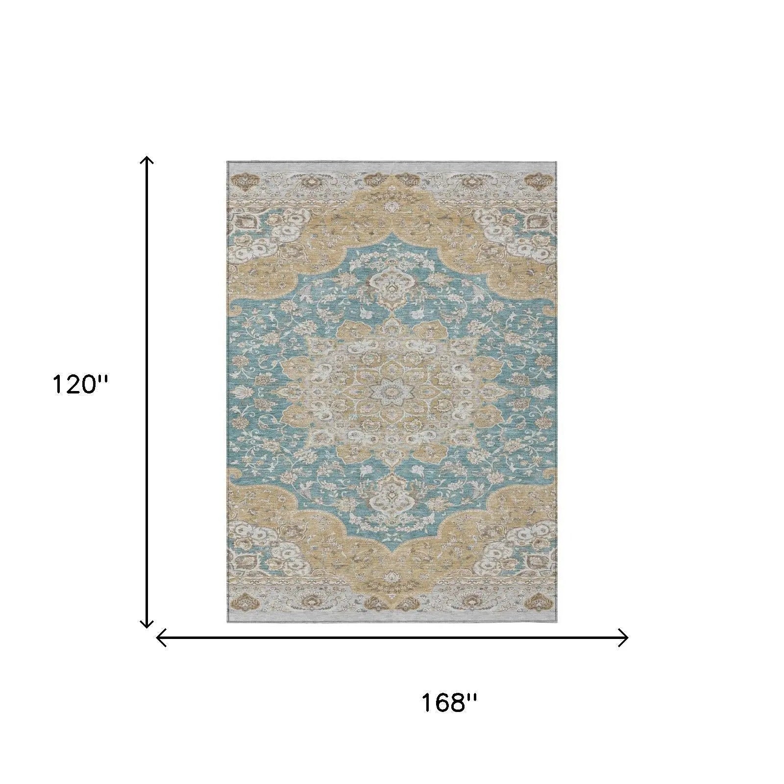 10' X 14' Teal Blue And Silver Oriental Washable Indoor Outdoor Area Rug Homeroots Outdoor