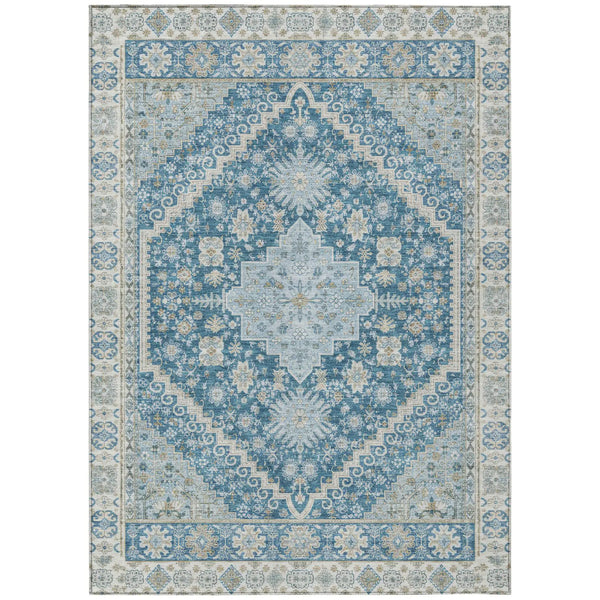 10' X 14' Teal Blue And Silver Oriental Washable Indoor Outdoor Area Rug Homeroots Outdoor