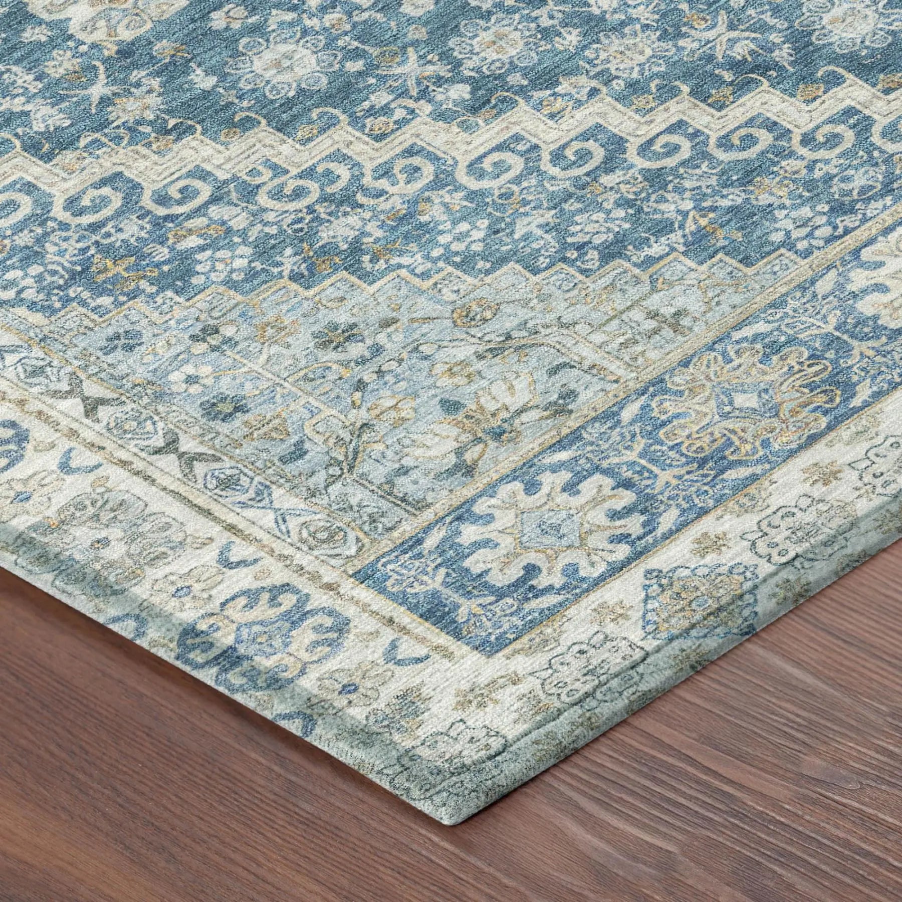 10' X 14' Teal Blue And Silver Oriental Washable Indoor Outdoor Area Rug Homeroots Outdoor