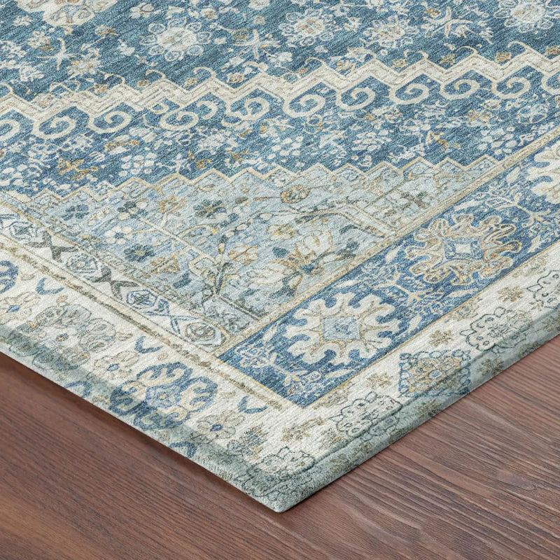 10' X 14' Teal Blue And Silver Oriental Washable Indoor Outdoor Area Rug Homeroots Outdoor