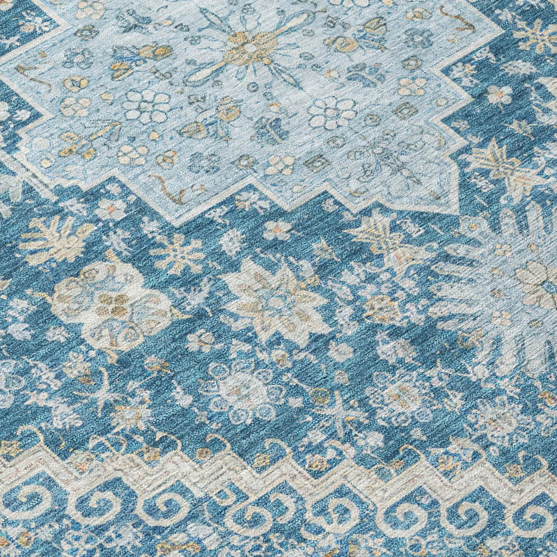 10' X 14' Teal Blue And Silver Oriental Washable Indoor Outdoor Area Rug Homeroots Outdoor