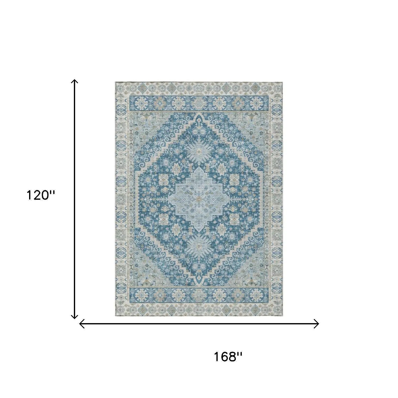 10' X 14' Teal Blue And Silver Oriental Washable Indoor Outdoor Area Rug Homeroots Outdoor
