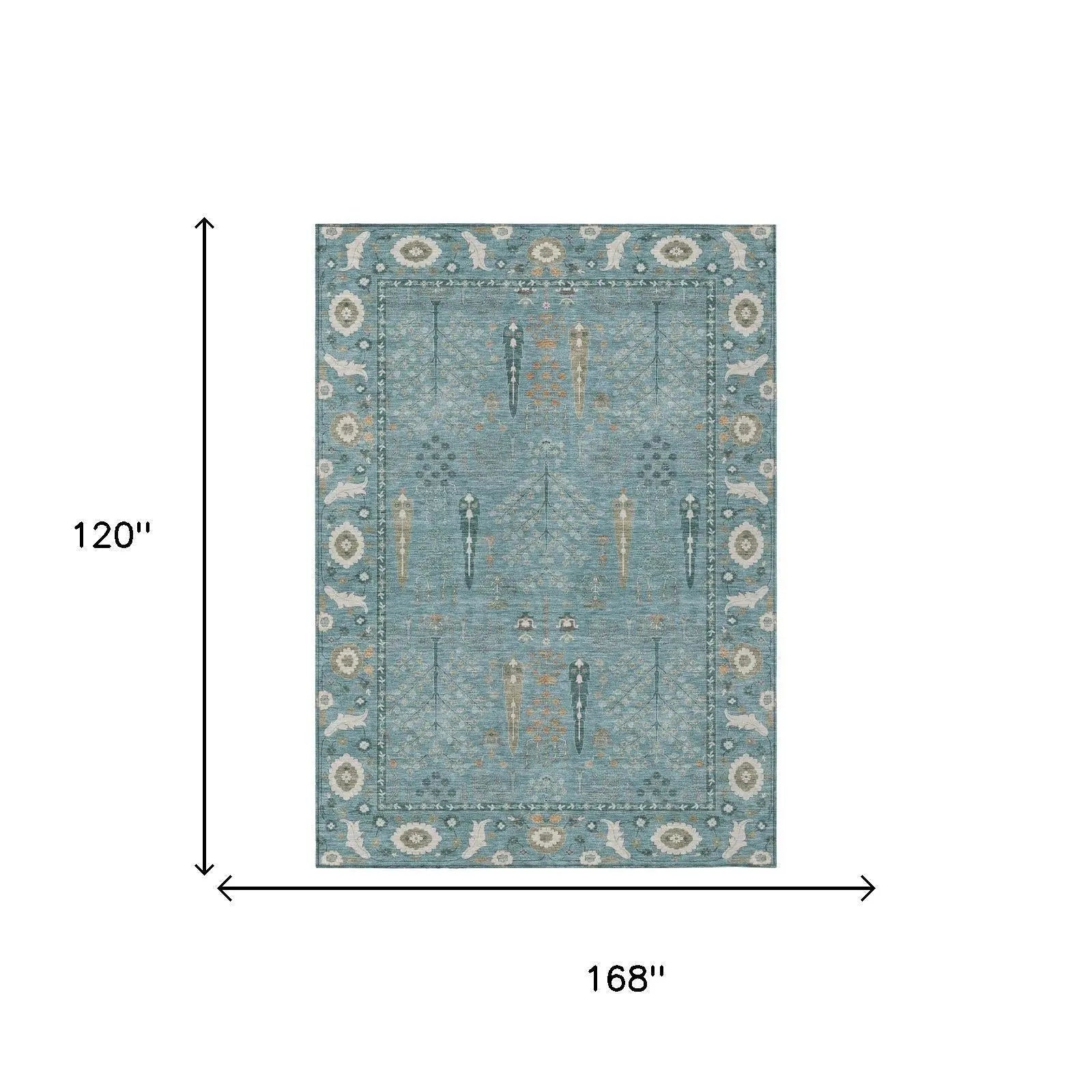 10' X 14' Teal Blue And Silver Oriental Washable Indoor Outdoor Area Rug Homeroots Outdoor