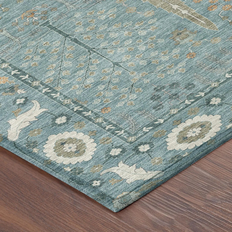 10' X 14' Teal Blue And Silver Oriental Washable Indoor Outdoor Area Rug Homeroots Outdoor