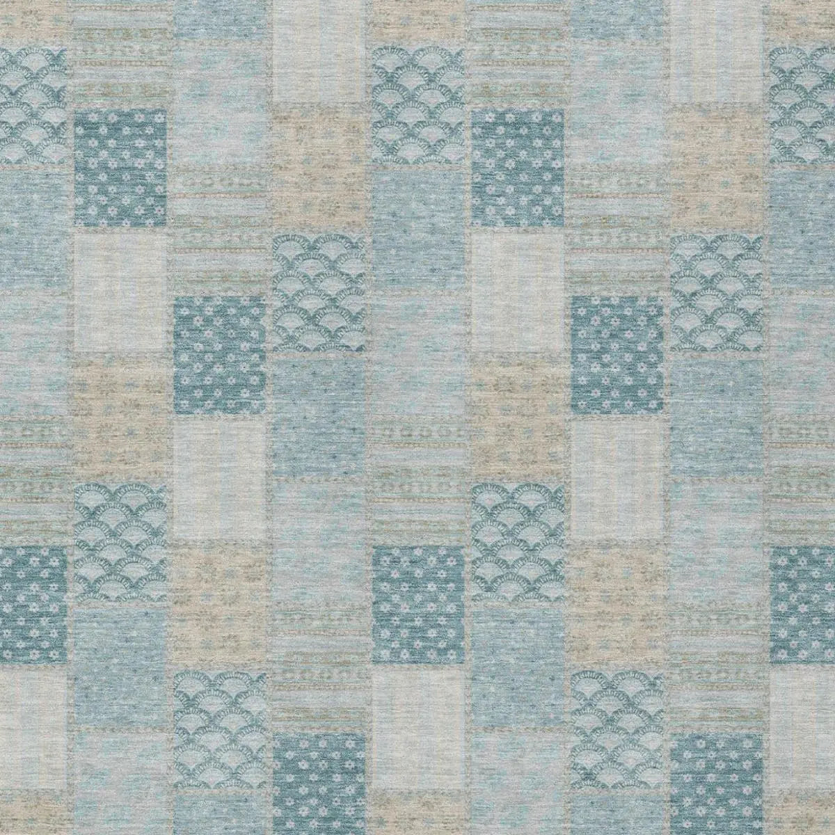 10' X 14' Teal Blue And Silver Patchwork Washable Indoor Outdoor Area Rug Homeroots Outdoor