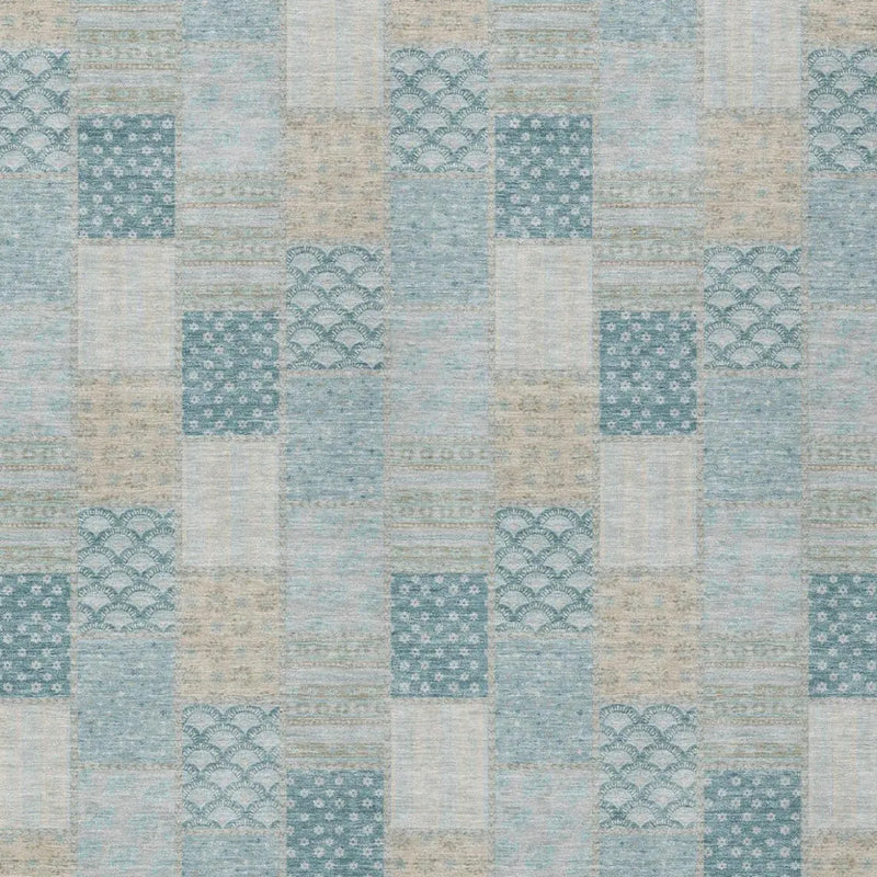 10' X 14' Teal Blue And Silver Patchwork Washable Indoor Outdoor Area Rug Homeroots Outdoor