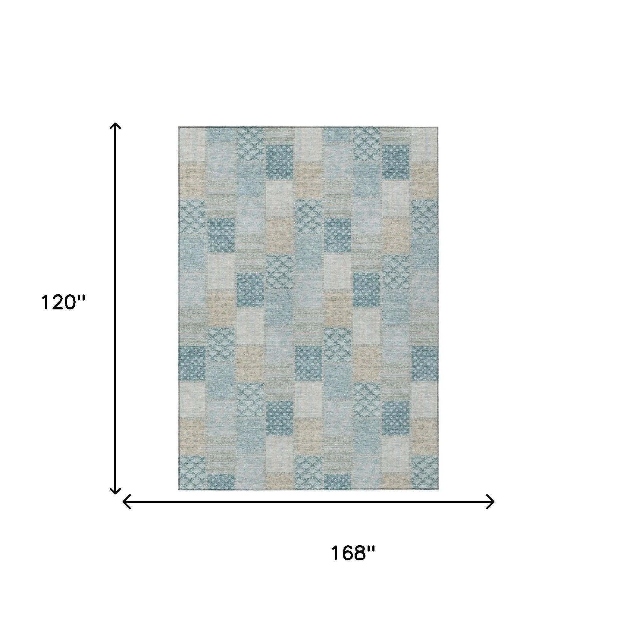 10' X 14' Teal Blue And Silver Patchwork Washable Indoor Outdoor Area Rug Homeroots Outdoor