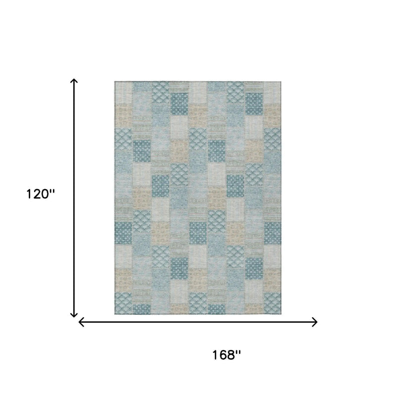 10' X 14' Teal Blue And Silver Patchwork Washable Indoor Outdoor Area Rug Homeroots Outdoor