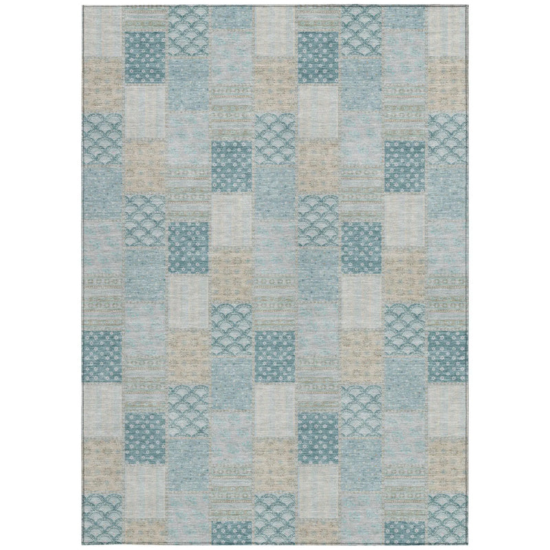 10' X 14' Teal Blue And Silver Patchwork Washable Indoor Outdoor Area Rug Homeroots Outdoor