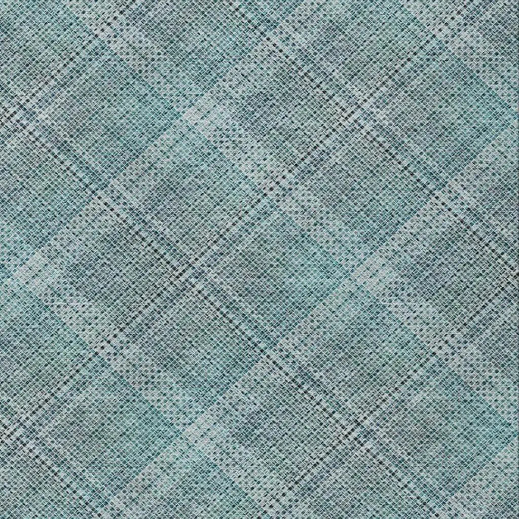 10' X 14' Teal Blue And Silver Plaid Washable Indoor Outdoor Area Rug Homeroots Outdoor