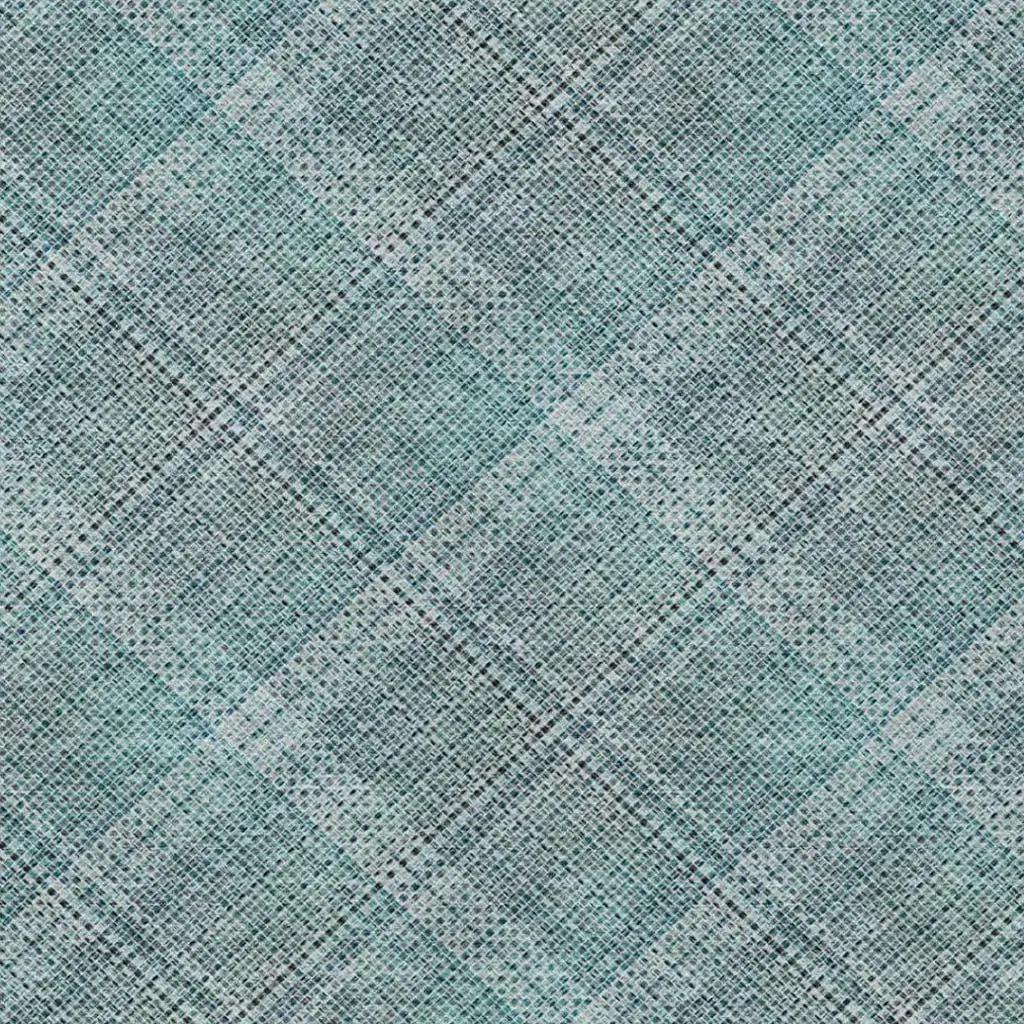 10' X 14' Teal Blue And Silver Plaid Washable Indoor Outdoor Area Rug Homeroots Outdoor