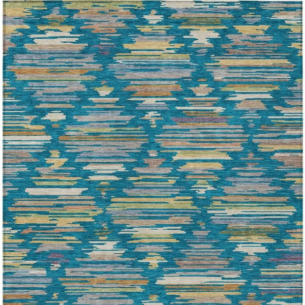 10' X 14' Teal Blue And Silver Southwestern Washable Indoor Outdoor Area Rug Homeroots Outdoor