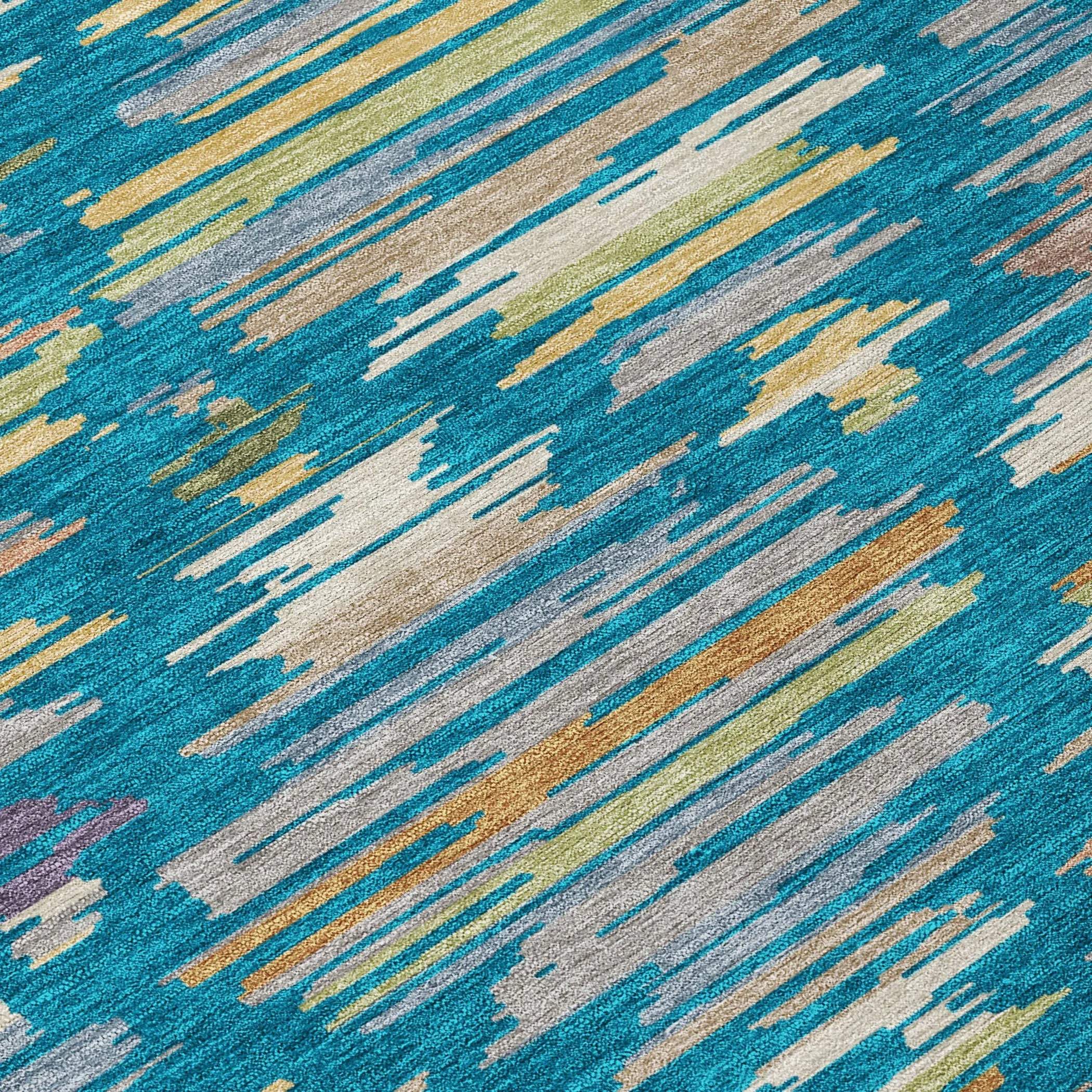 10' X 14' Teal Blue And Silver Southwestern Washable Indoor Outdoor Area Rug Homeroots Outdoor