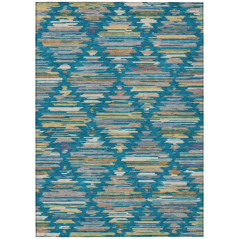 10' X 14' Teal Blue And Silver Southwestern Washable Indoor Outdoor Area Rug Homeroots Outdoor