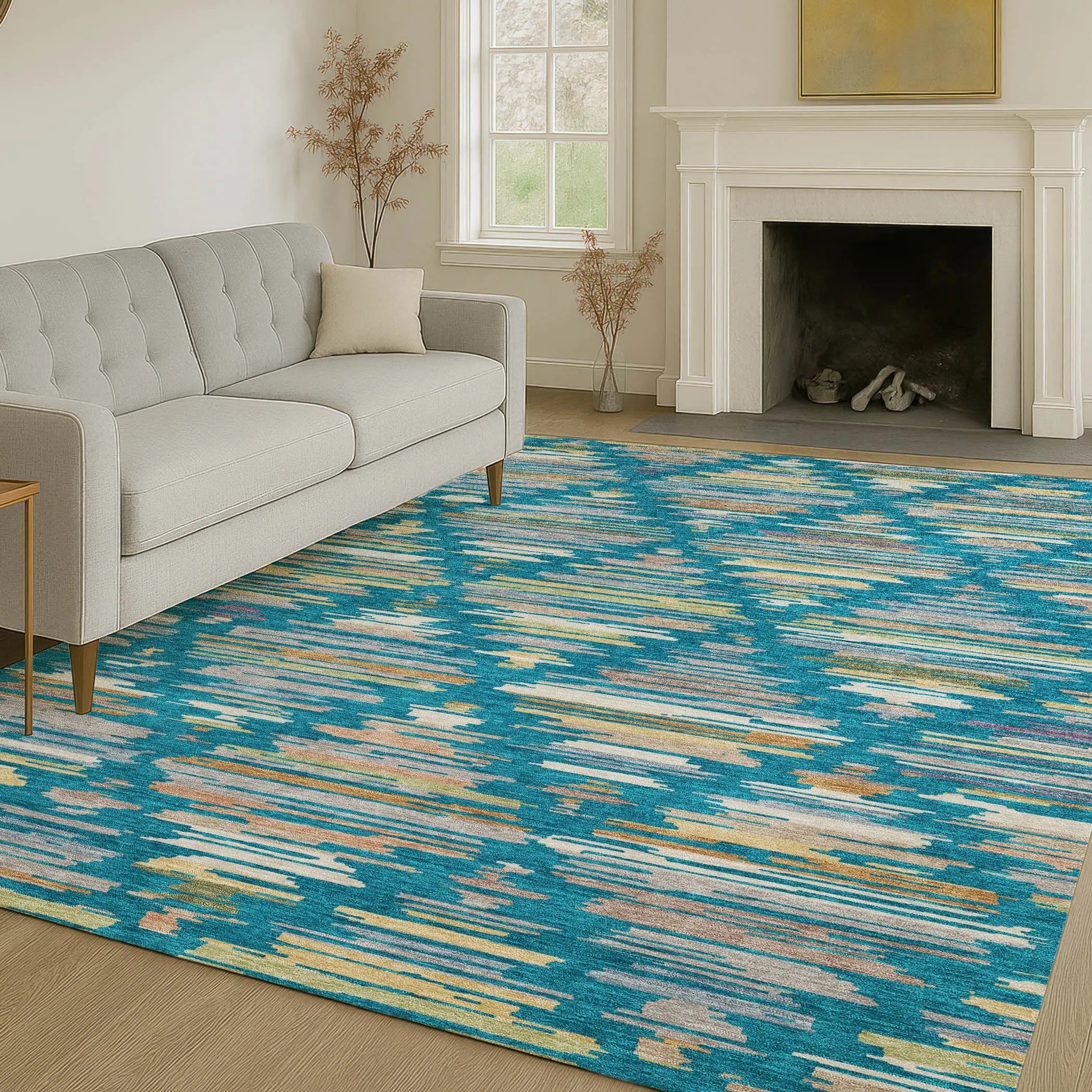10' X 14' Teal Blue And Silver Southwestern Washable Indoor Outdoor Area Rug Homeroots Outdoor