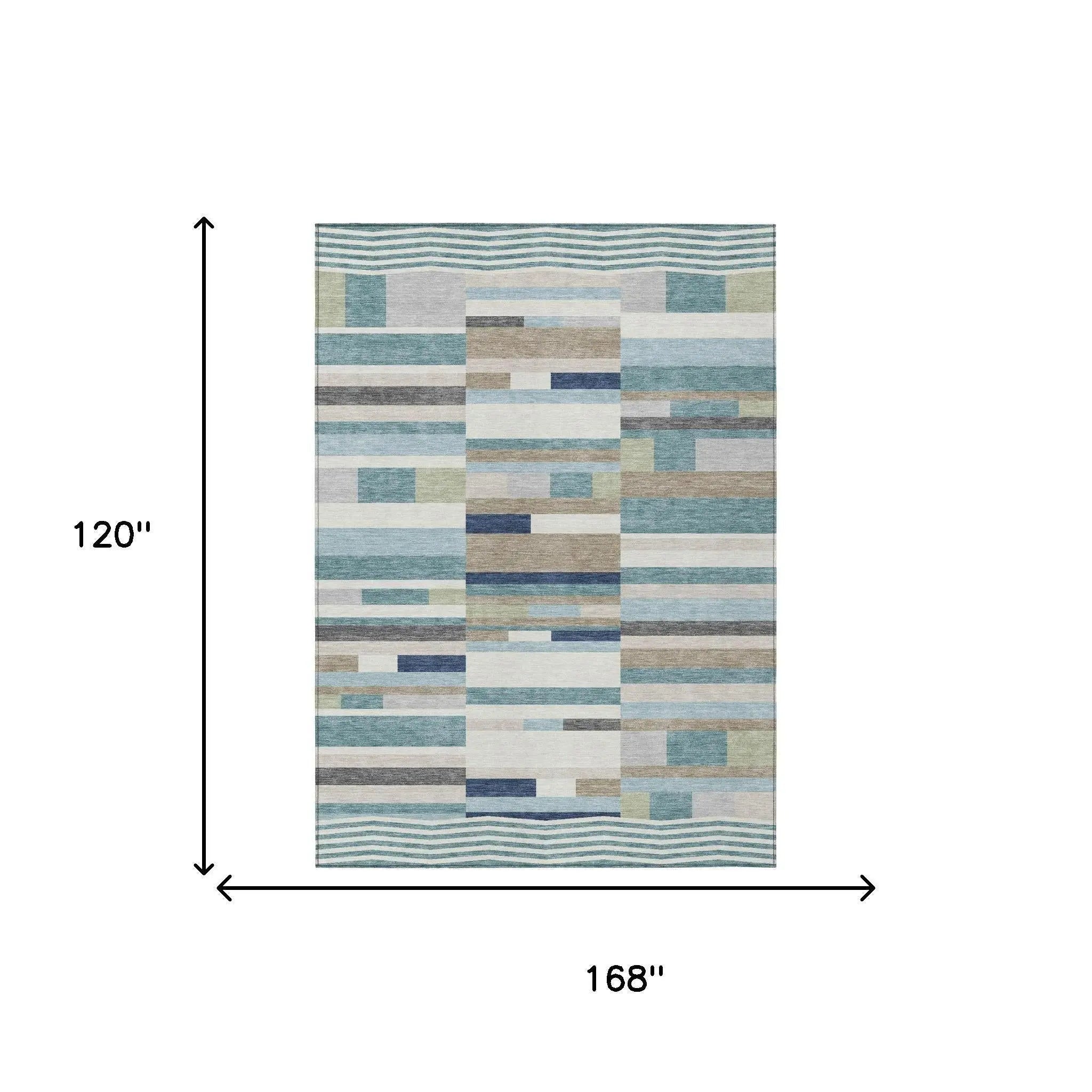10' X 14' Teal Blue And Silver Striped Washable Indoor Outdoor Area Rug Homeroots Outdoor