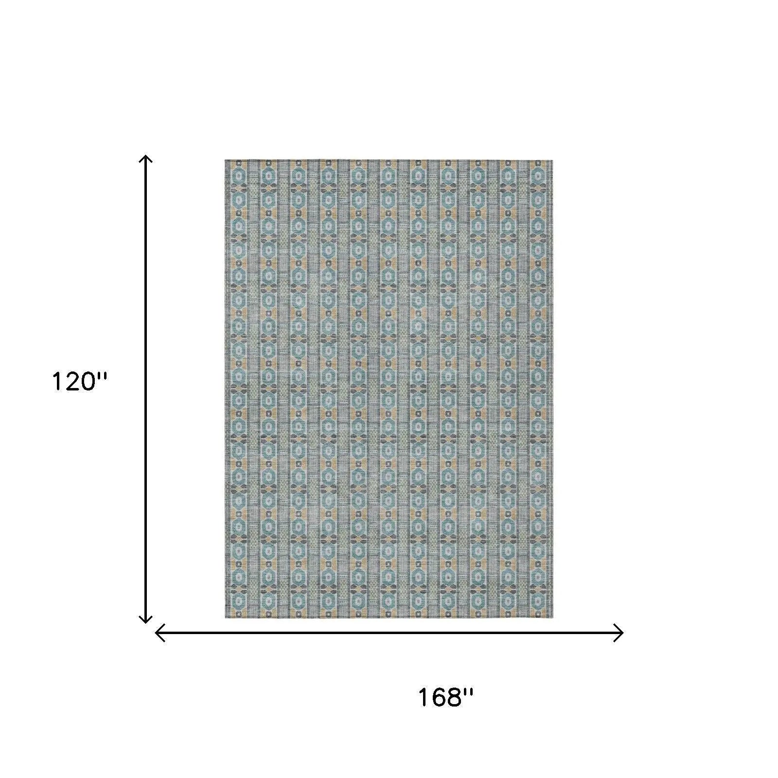 10' X 14' Teal Blue And Silver Striped Washable Indoor Outdoor Area Rug Homeroots Outdoor