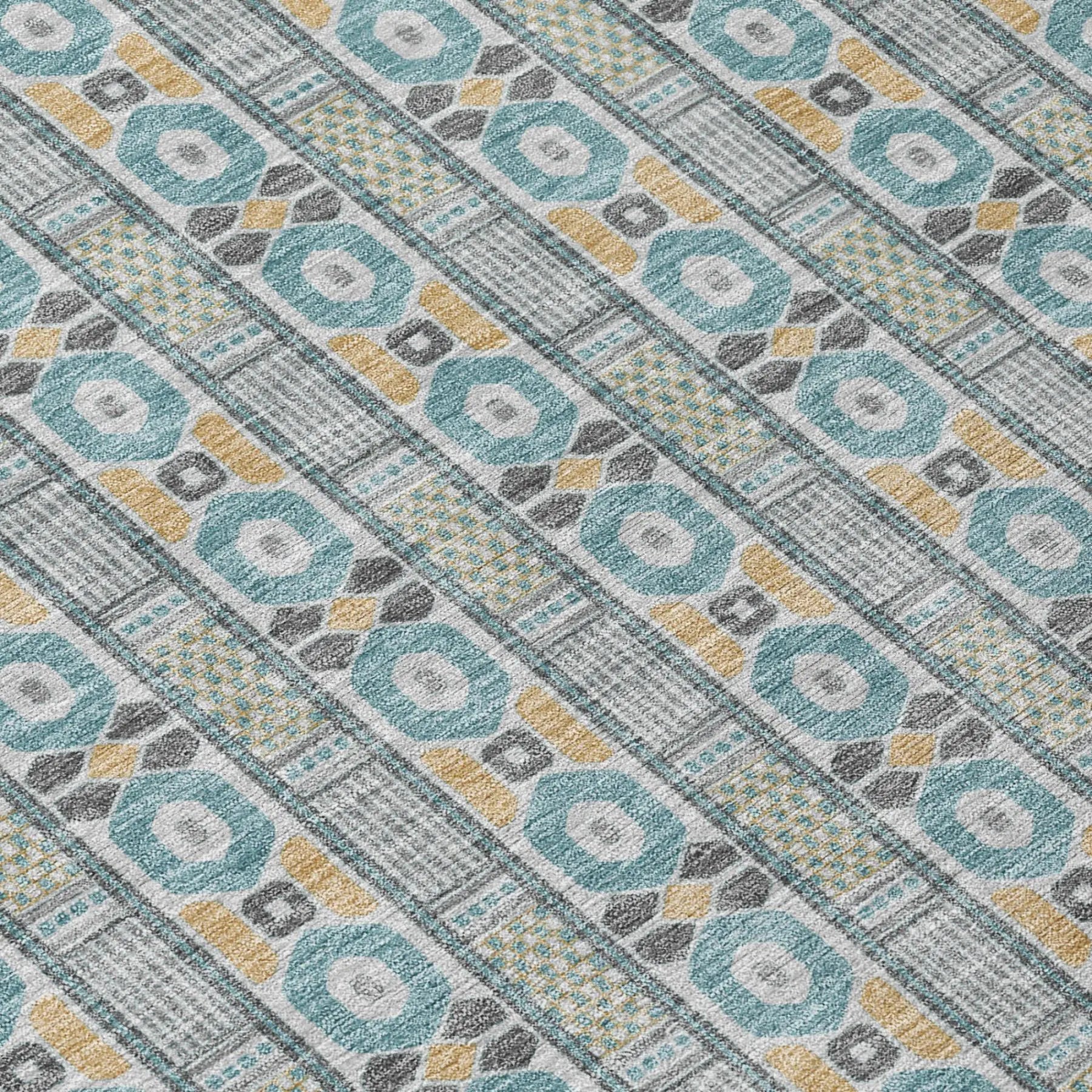 10' X 14' Teal Blue And Silver Striped Washable Indoor Outdoor Area Rug Homeroots Outdoor