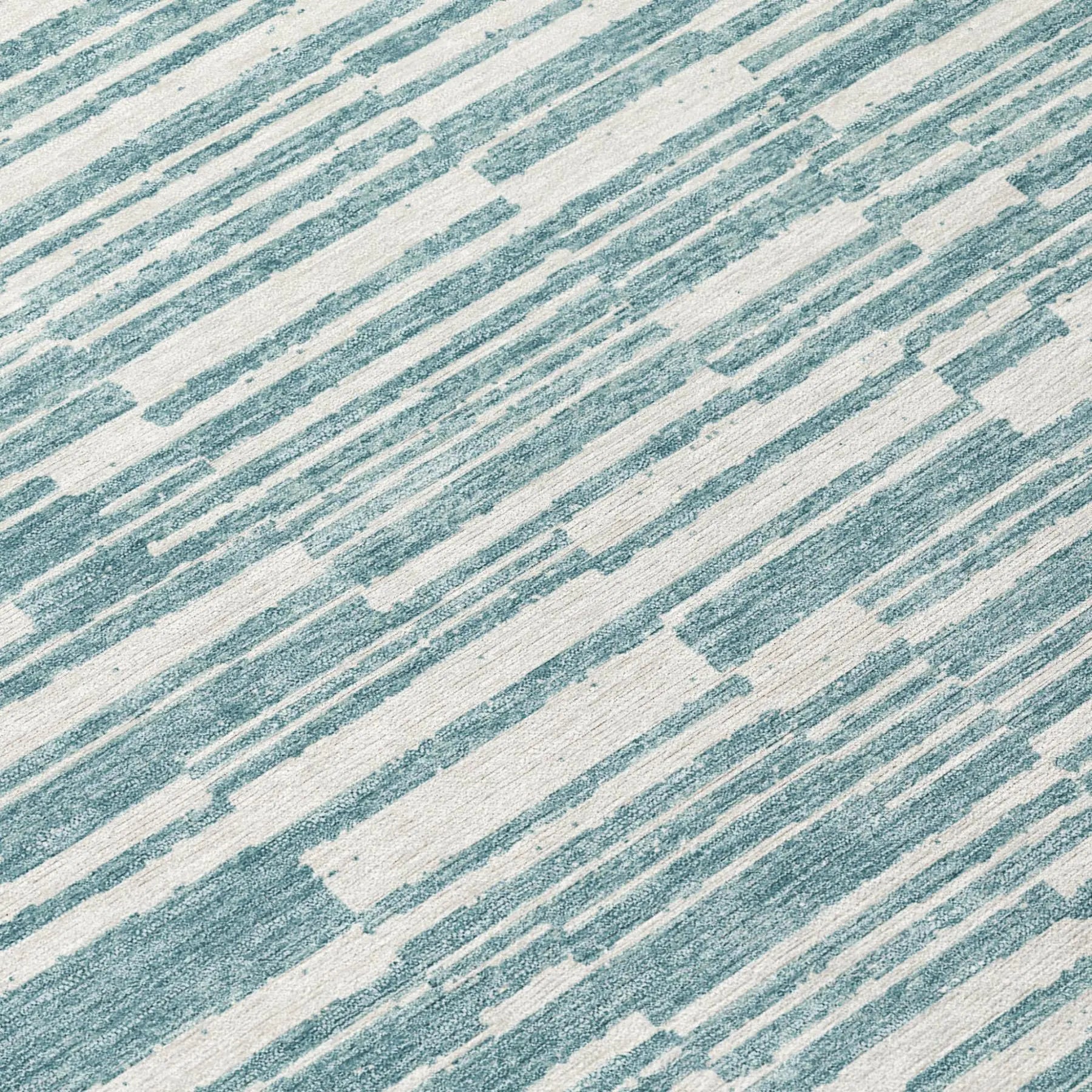 10' X 14' Teal Blue And Silver Striped Washable Indoor Outdoor Area Rug Homeroots Outdoor