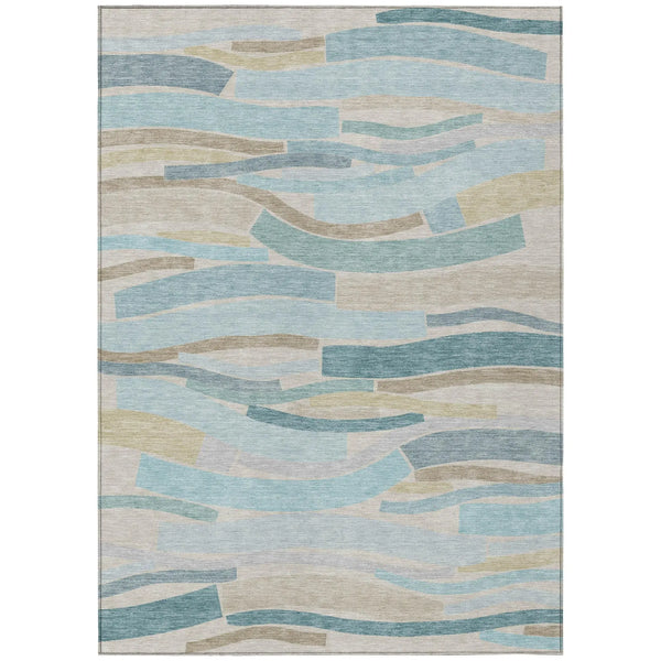 10' X 14' Teal Blue And Silver Striped Washable Indoor Outdoor Area Rug Homeroots Outdoor