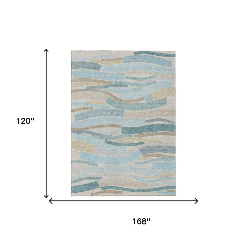 10' X 14' Teal Blue And Silver Striped Washable Indoor Outdoor Area Rug Homeroots Outdoor