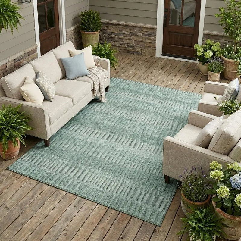 10' X 14' Teal Blue And Silver Striped Washable Indoor Outdoor Area Rug Homeroots Outdoor