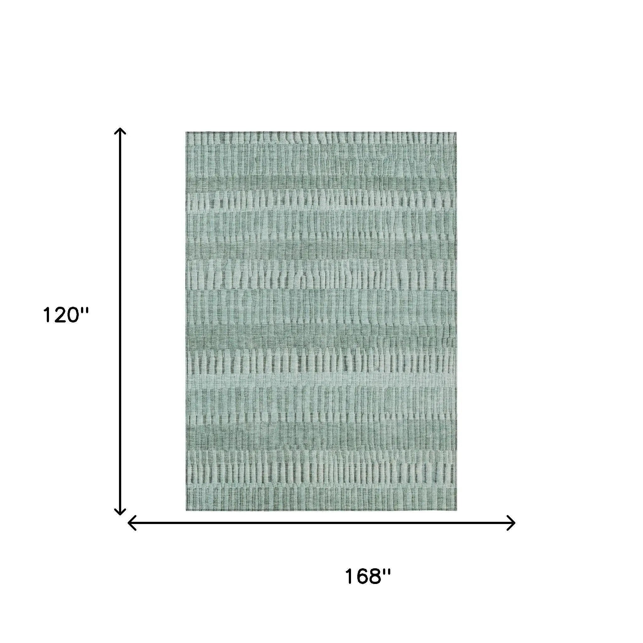 10' X 14' Teal Blue And Silver Striped Washable Indoor Outdoor Area Rug Homeroots Outdoor