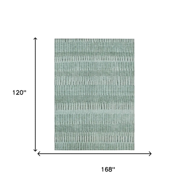10' X 14' Teal Blue And Silver Striped Washable Indoor Outdoor Area Rug Homeroots Outdoor