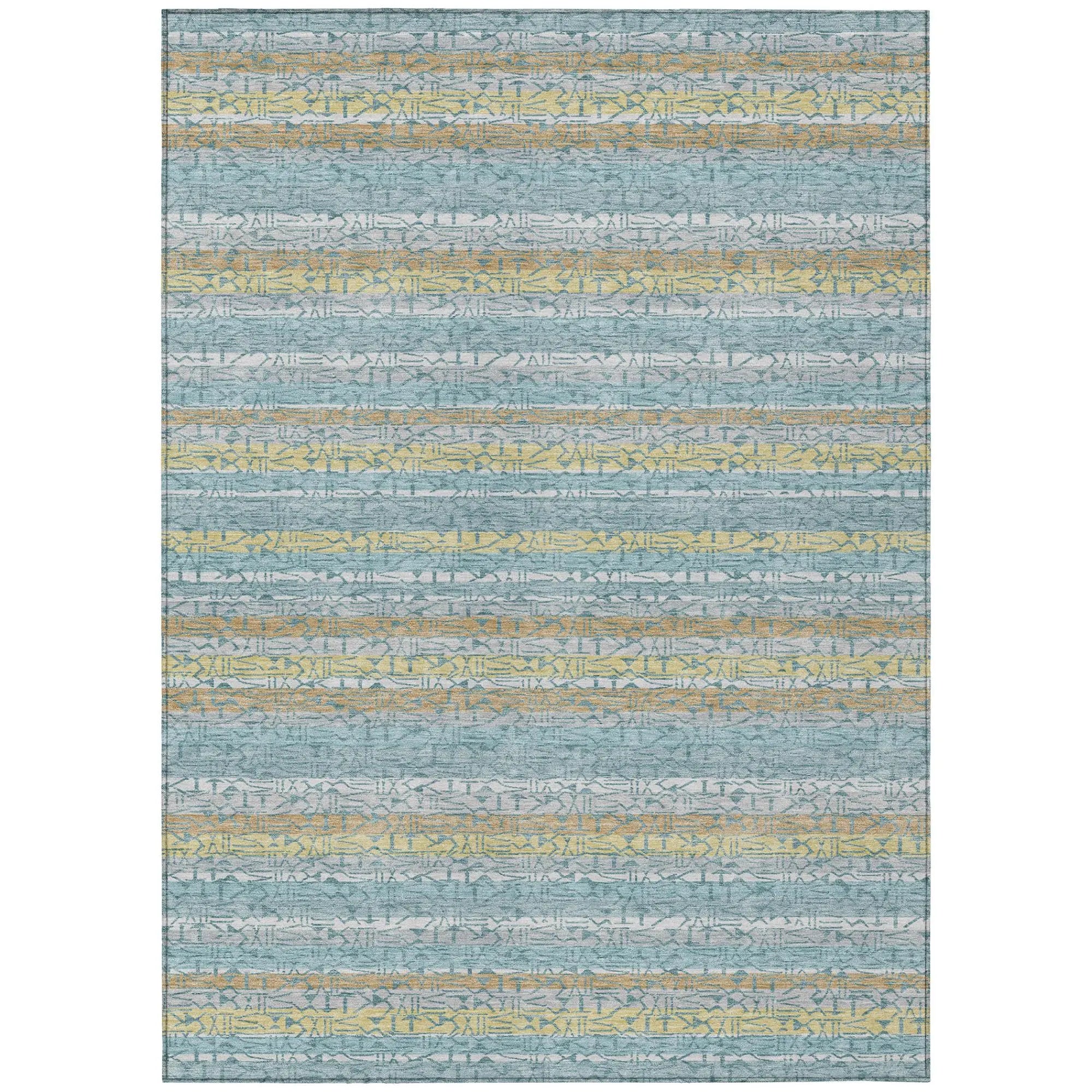 10' X 14' Teal Blue And Silver Striped Washable Indoor Outdoor Area Rug Homeroots Outdoor