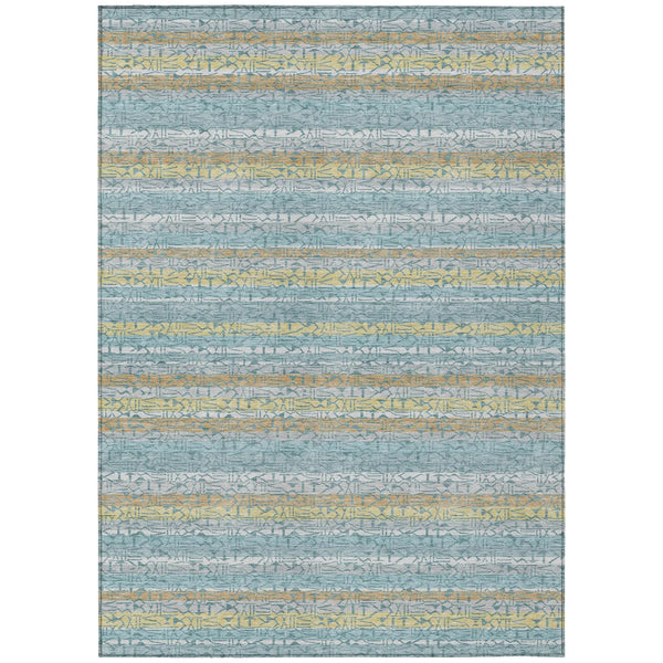 10' X 14' Teal Blue And Silver Striped Washable Indoor Outdoor Area Rug Homeroots Outdoor