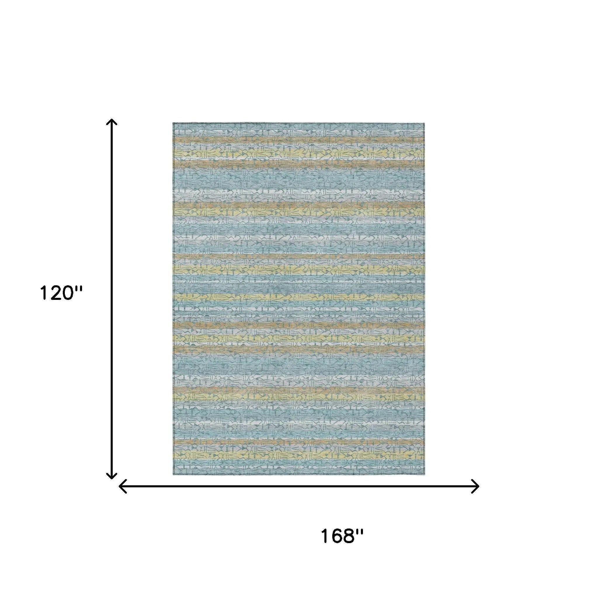 10' X 14' Teal Blue And Silver Striped Washable Indoor Outdoor Area Rug Homeroots Outdoor