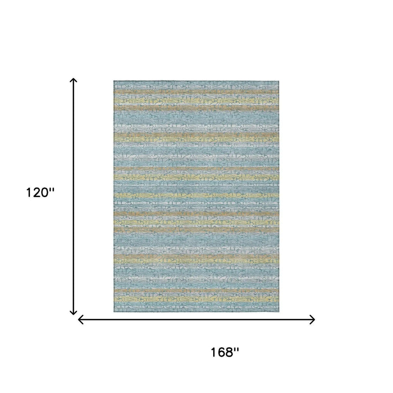 10' X 14' Teal Blue And Silver Striped Washable Indoor Outdoor Area Rug Homeroots Outdoor
