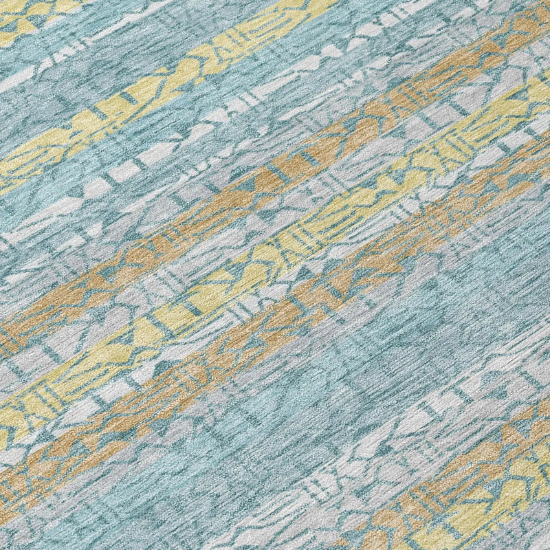 10' X 14' Teal Blue And Silver Striped Washable Indoor Outdoor Area Rug Homeroots Outdoor