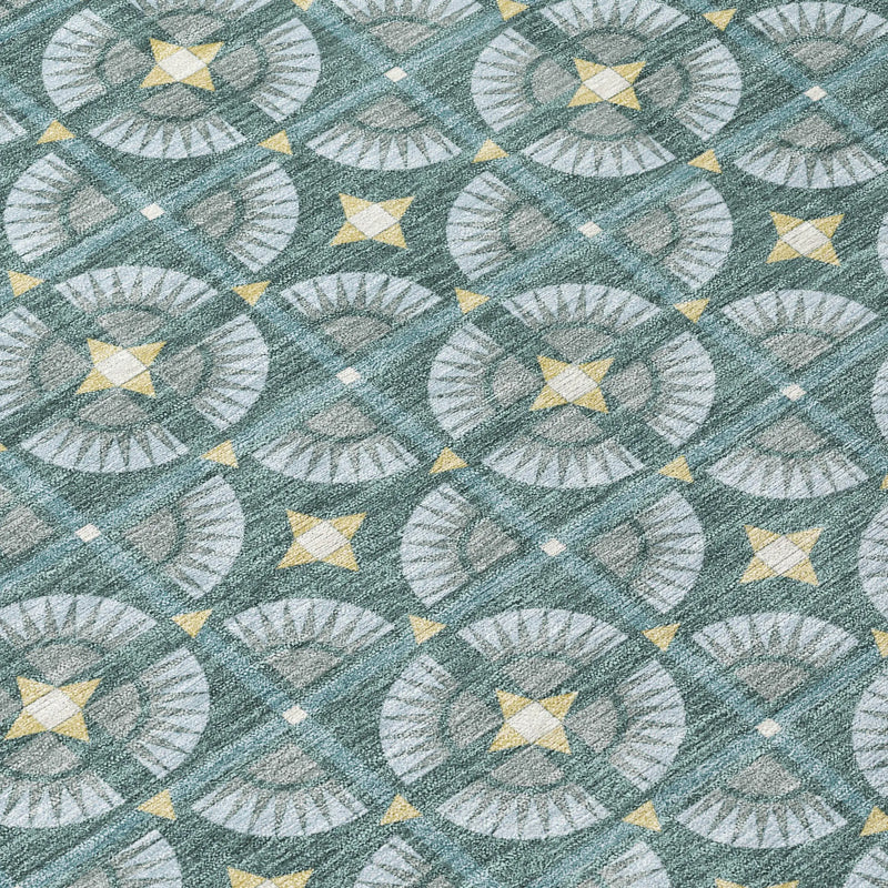 10' X 14' Teal Blue And Sky Blue Geometric Washable Indoor Outdoor Area Rug Homeroots Outdoor