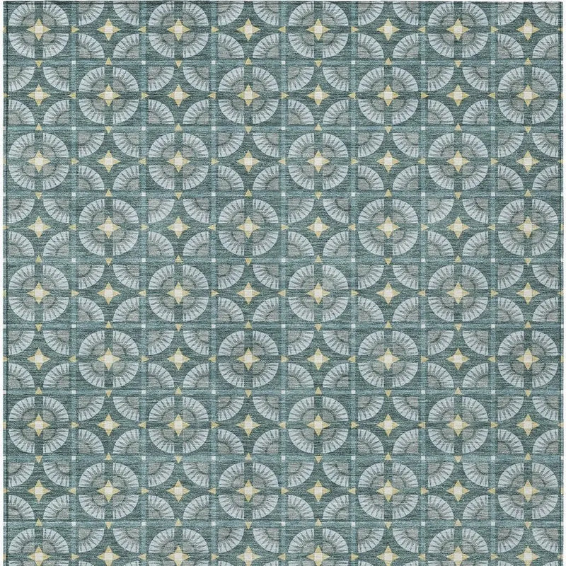 10' X 14' Teal Blue And Sky Blue Geometric Washable Indoor Outdoor Area Rug Homeroots Outdoor