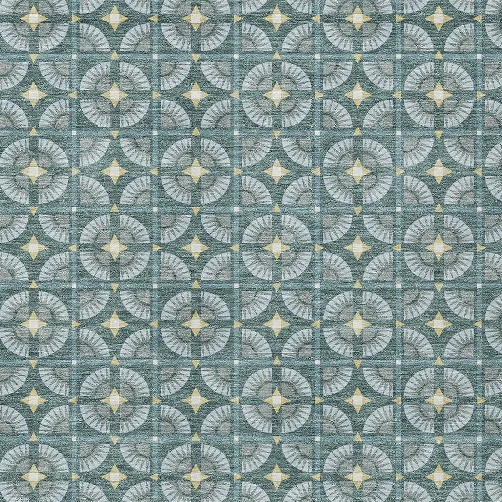 10' X 14' Teal Blue And Sky Blue Geometric Washable Indoor Outdoor Area Rug Homeroots Outdoor