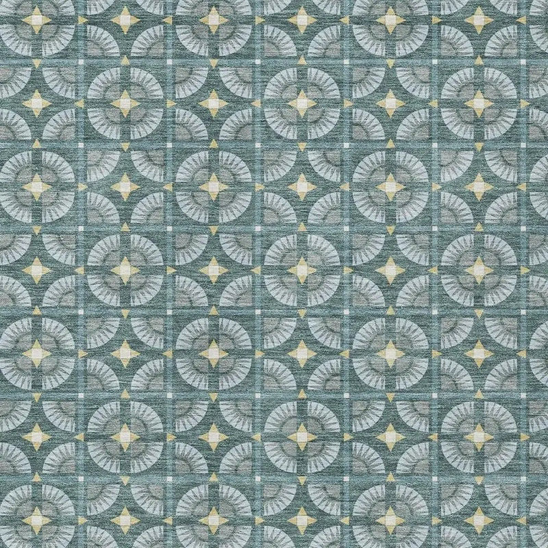 10' X 14' Teal Blue And Sky Blue Geometric Washable Indoor Outdoor Area Rug Homeroots Outdoor