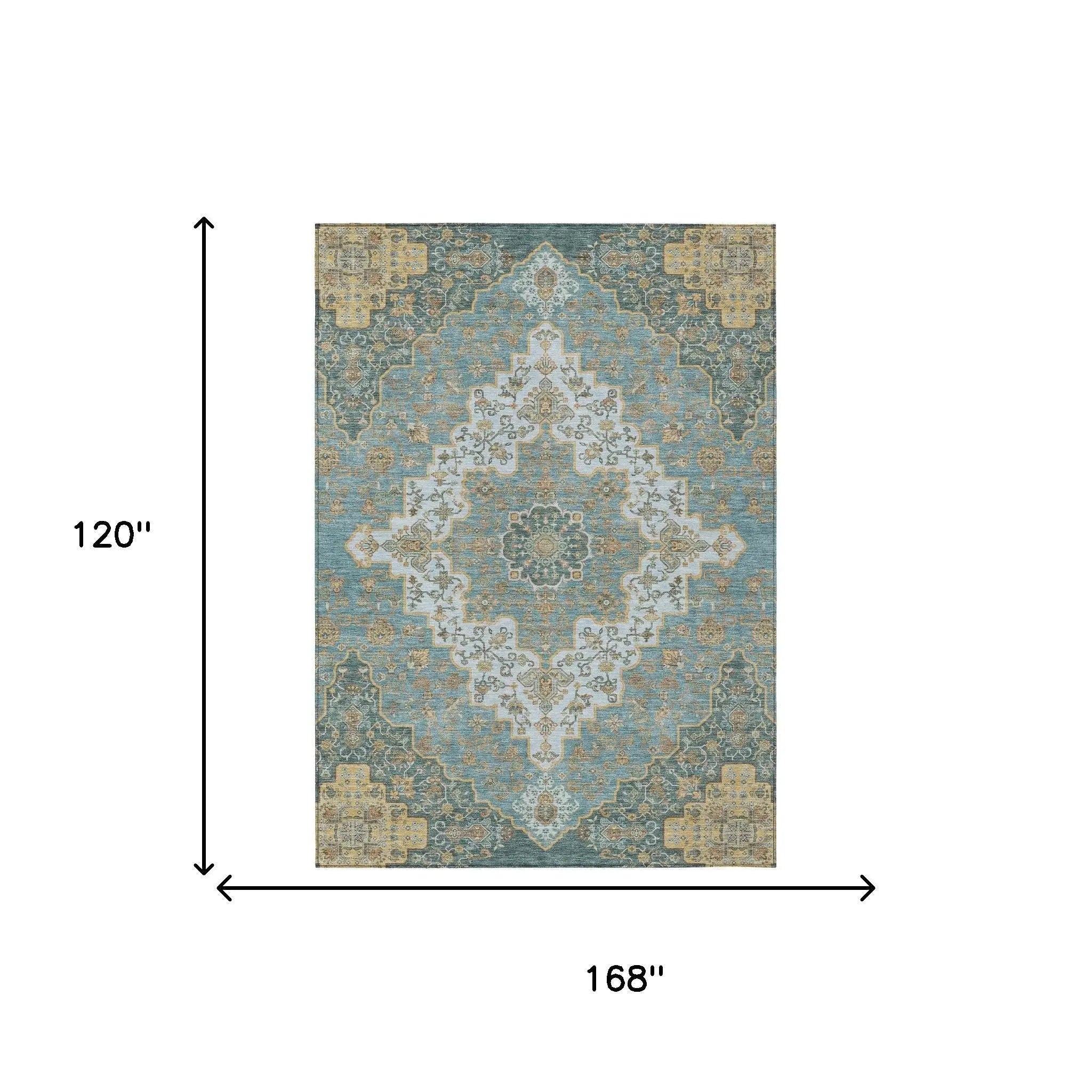 10' X 14' Teal Blue And Sky Blue Medallion Washable Indoor Outdoor Area Rug Homeroots Outdoor