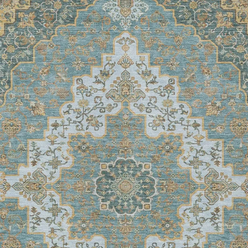 10' X 14' Teal Blue And Sky Blue Medallion Washable Indoor Outdoor Area Rug Homeroots Outdoor