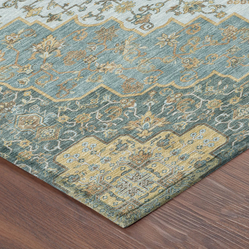 10' X 14' Teal Blue And Sky Blue Medallion Washable Indoor Outdoor Area Rug Homeroots Outdoor