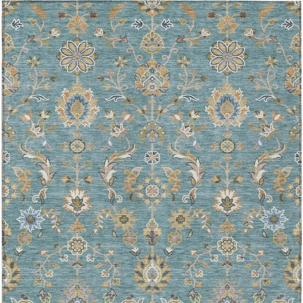 10' X 14' Teal Blue And Taupe Abstract Washable Indoor Outdoor Area Rug Homeroots Outdoor