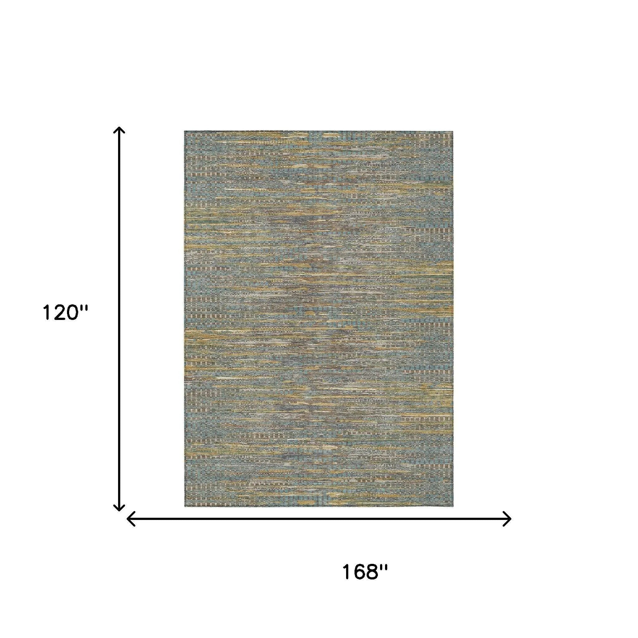 10' X 14' Teal Blue And Taupe Abstract Washable Indoor Outdoor Area Rug Homeroots Outdoor