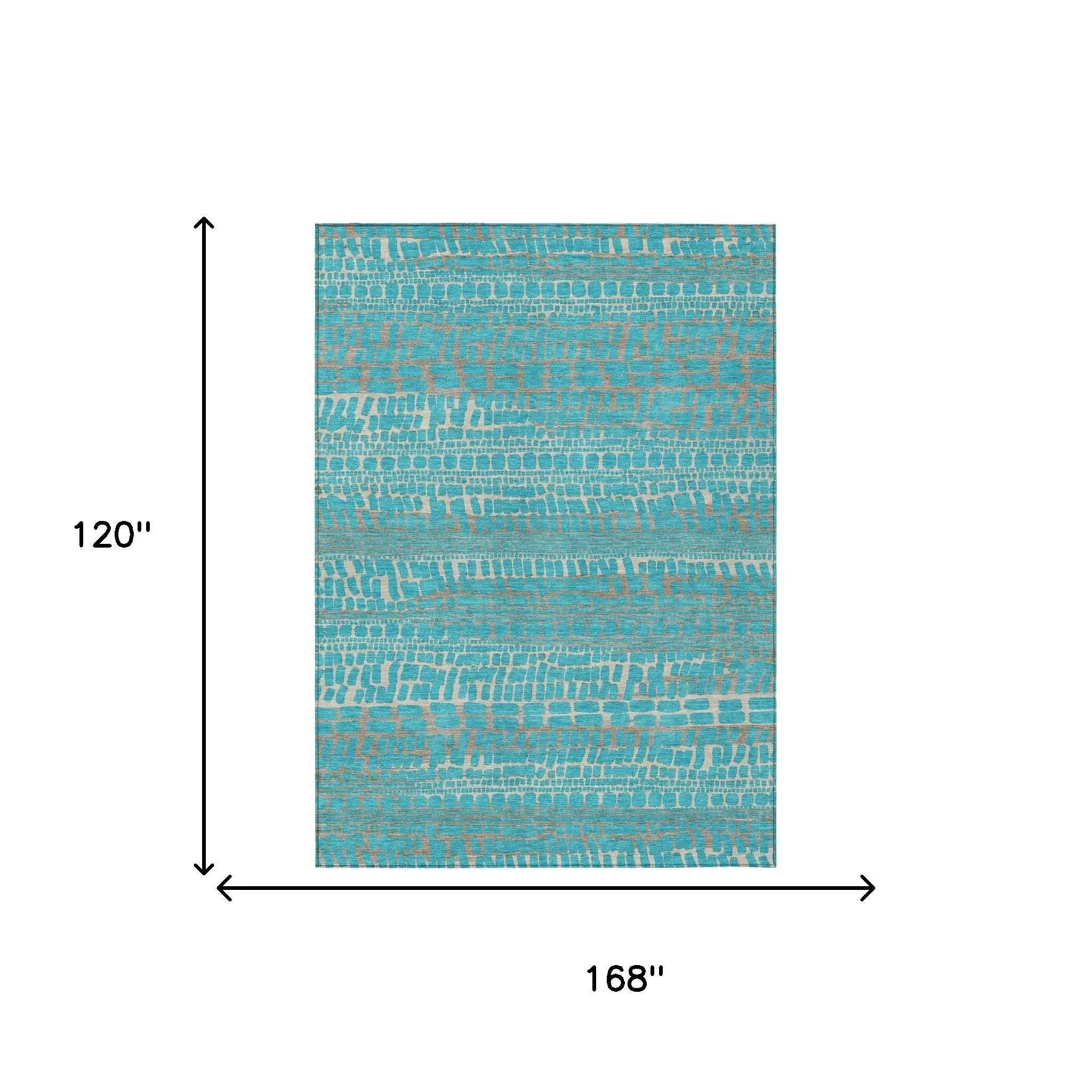 10' X 14' Teal Blue And Turquoise Abstract Washable Indoor Outdoor Area Rug Homeroots Outdoor