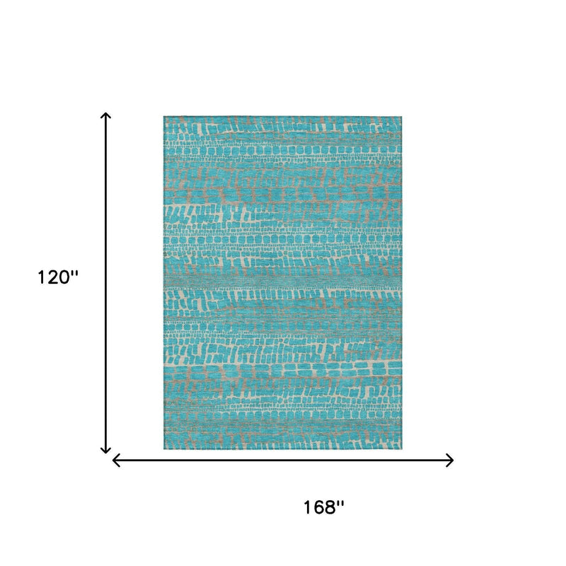 10' X 14' Teal Blue And Turquoise Abstract Washable Indoor Outdoor Area Rug Homeroots Outdoor