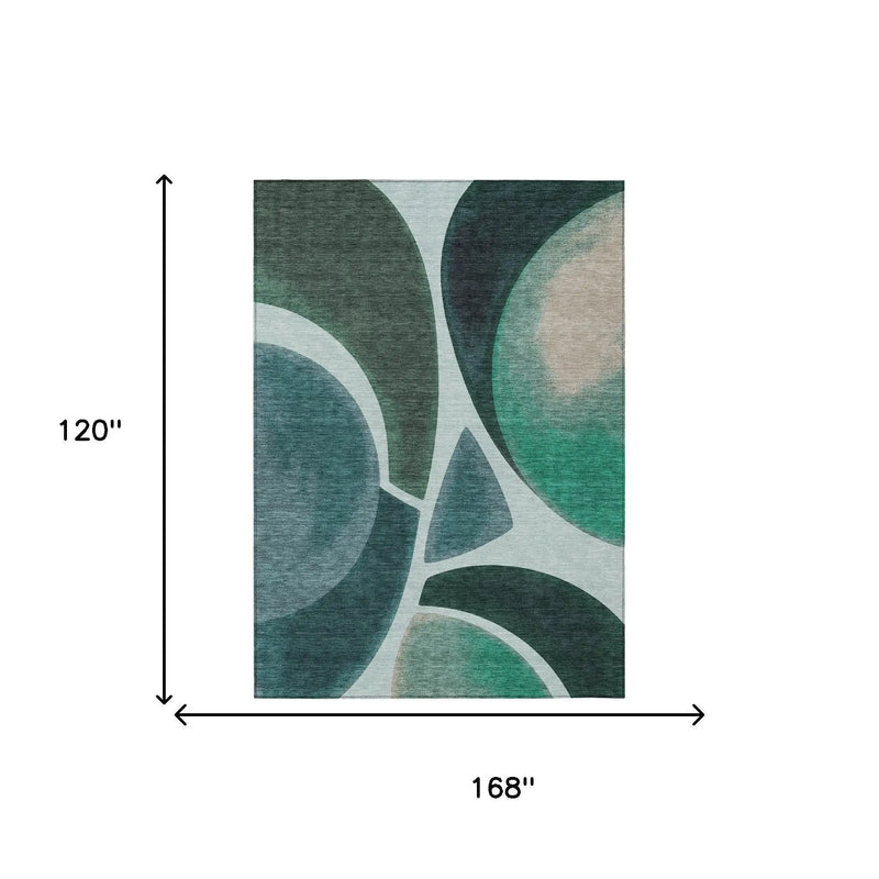 10' X 14' Teal Blue And Turquoise Abstract Washable Indoor Outdoor Area Rug Homeroots Outdoor