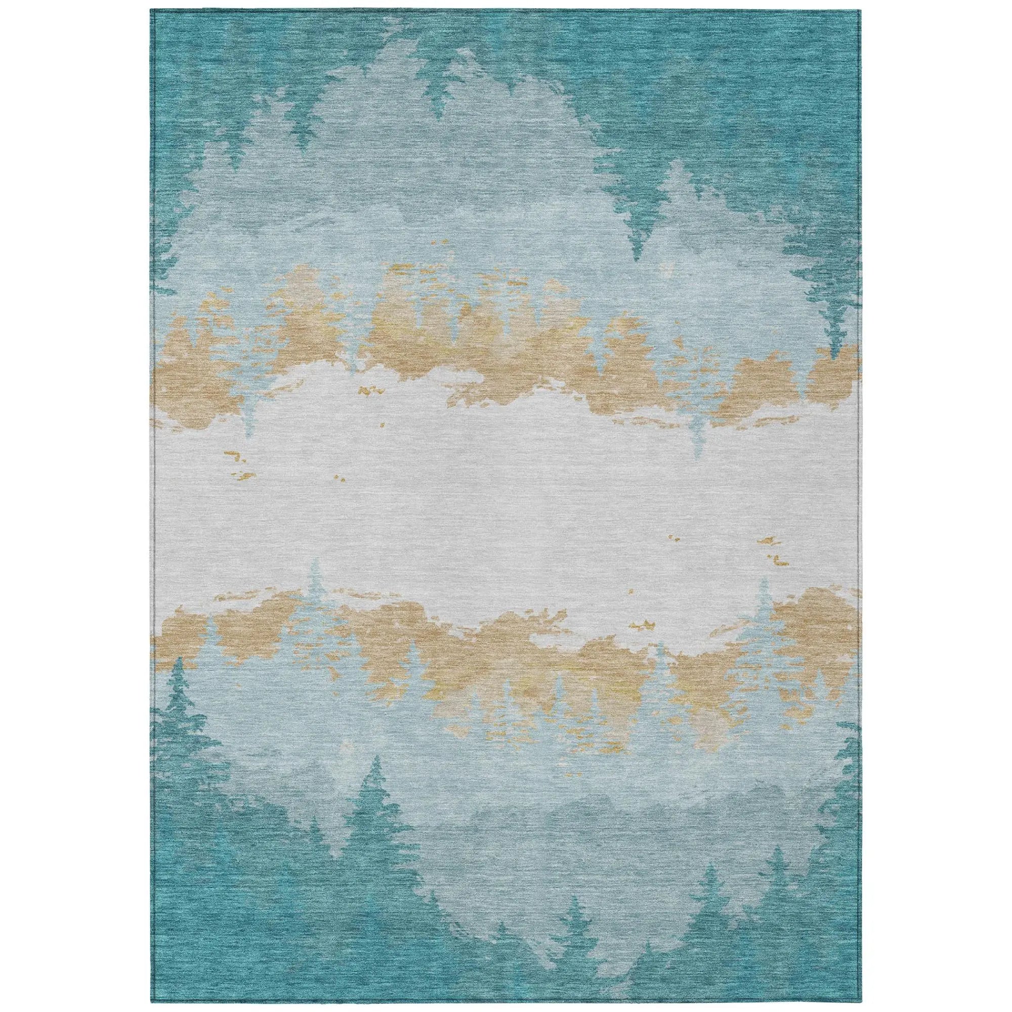 10' X 14' Teal Blue And Turquoise Floral Washable Indoor Outdoor Area Rug Homeroots Outdoor