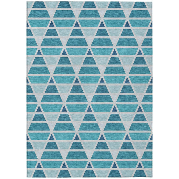 10' X 14' Teal Blue And Turquoise Geometric Washable Indoor Outdoor Area Rug Homeroots Outdoor