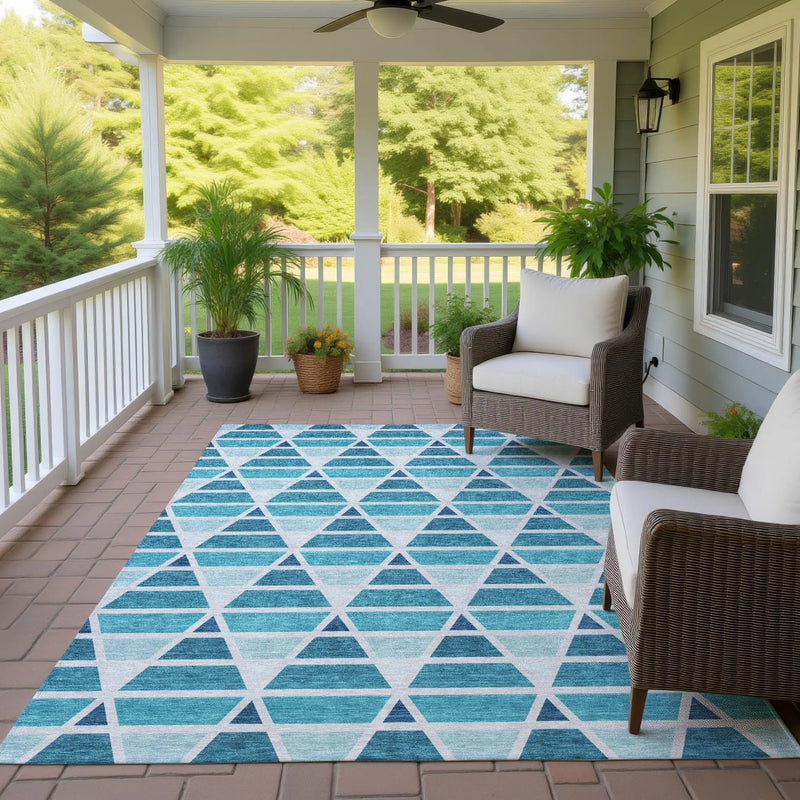 10' X 14' Teal Blue And Turquoise Geometric Washable Indoor Outdoor Area Rug Homeroots Outdoor