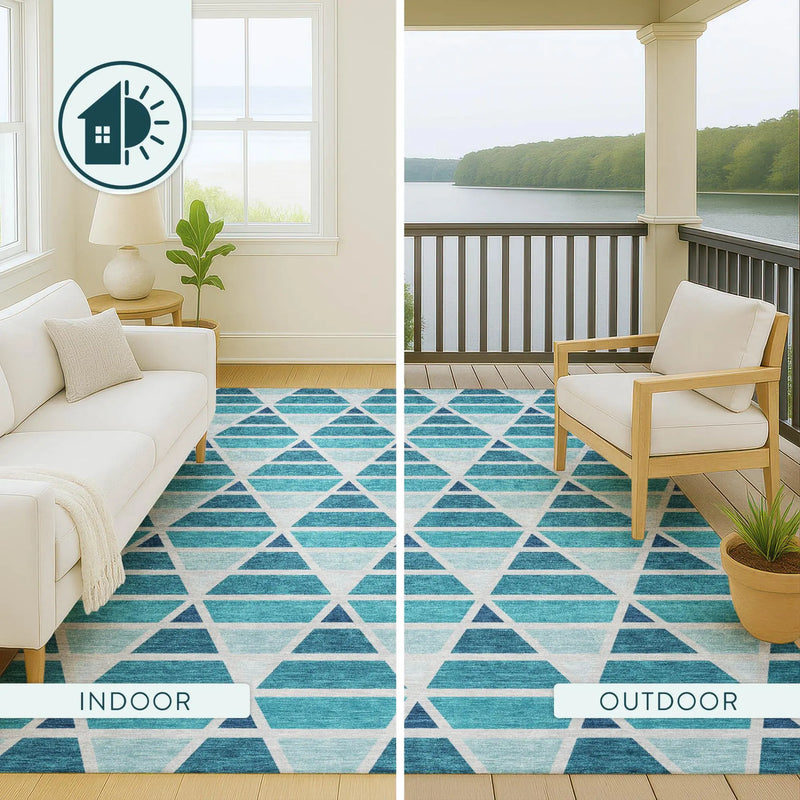 10' X 14' Teal Blue And Turquoise Geometric Washable Indoor Outdoor Area Rug Homeroots Outdoor